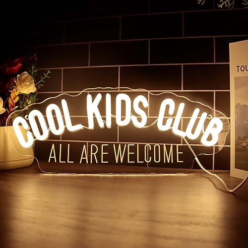 Image of Cool Kids Club Neon Sign, All Are Welcome Neon Light, Handmade LED Neon Baby Room Light, Dimmable USB Neon Lights for Kids Bedroom Baby Nursery Room Playroom Wall Decor Party Gift(6.1 * 15.7in)