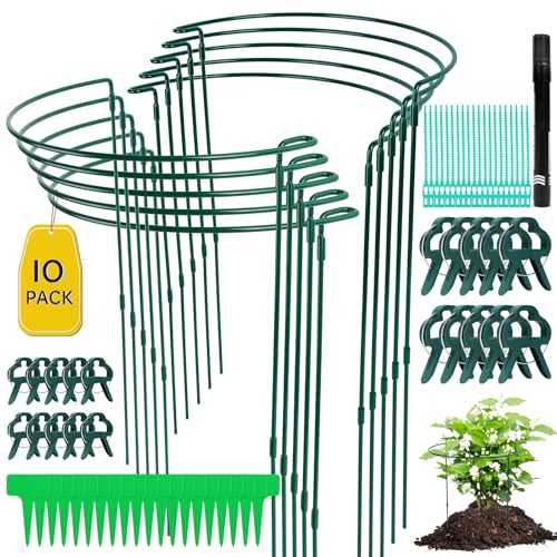 10 Pezzi Pali di Supporto per Piante ad Anello, 25 × 60cm Paletto per Piante da Giardino in Metallo, Supporti per Piante da Giardino Semitondo Anello di Supporto