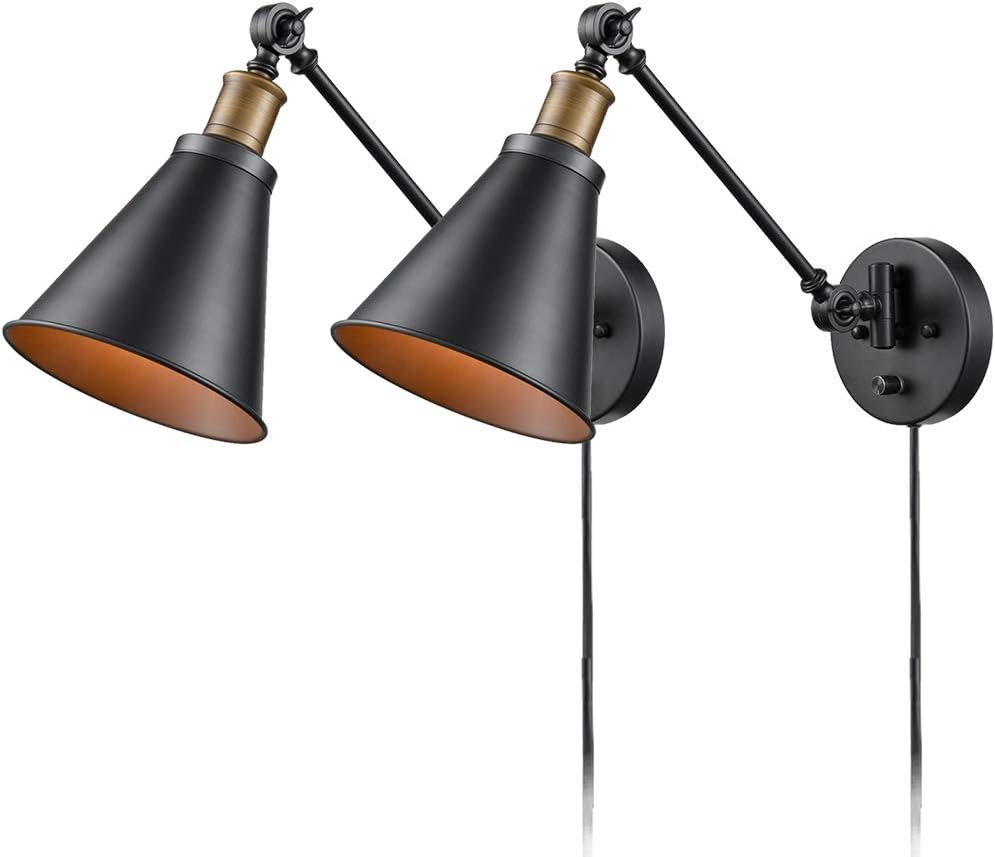 CLAXY Ecopower Industrial Swing Arm Wall Sconce Retro Reading Wall Lamp-2 Pack