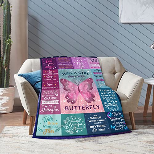 Wutztife Butterfly Gifts For Girls Women Butterfly Blanket For Girls Best Gifts For Butterfly Lovers Girls - Just A Girl Who Loves Butterfly Birthday Anime Decor Throw Blanket 60" X 50" #TOP7