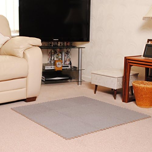 9 Grey Carpet Interlocking Foam Mats with Edges - Perfect for Floor Protection, Garage, Exercise, Yoga, Playroom. Eva foam (9 tiles)