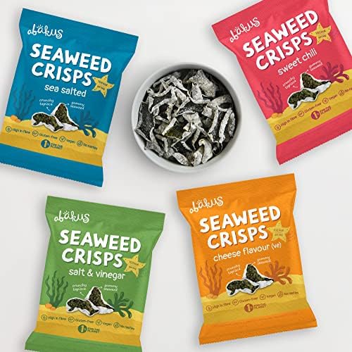 Abakus Seaweed Crisps - Sea Salted 12 x 18g, Seaweed Snack, Nori Snack, Vegan, Gluten-Free, Healthy Snack, Source of Iodine