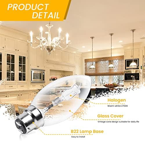DoRight B22 Halogen Candle Bulb, 28W C35 Bayonet Light Bulb Warm White 2700K Vintage Halogen for Chandelier, Wall lamp,Desk lamp,Pendant Light- 310lm - Dimmable - 6 Pack