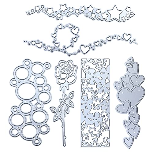 6pcs Matrice de Découpe Métal Amour Coeur Étoile Bulle Dentelle Artisanat Matrice Gaufrage Pochoir Moule Modèle pour Fabrication de Cartes Scrapbooking Album Photo Décor Cover