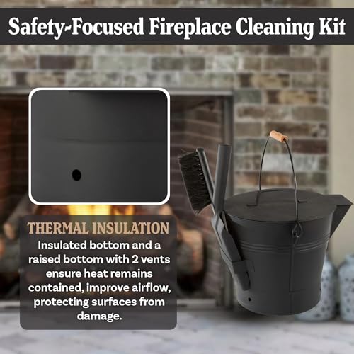 Pure Garden Ash Bucket - Metal Bucket with Lid (2.11-Gallon), Broom, and Shovel for Fireplace or Firepit Ashes - Fireplace Tools (Black) - 1 Count by Pure Garden - Image 4