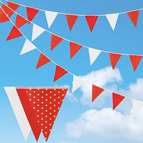 Banderines de Tela Reutilizable, banderines de 3 diseños de Lunares Rojos y Blancos, banderines Rojos y Blancos para Exteriores para decoración del día de la Madre, jardín, cumpleaños, Boda, Fiesta