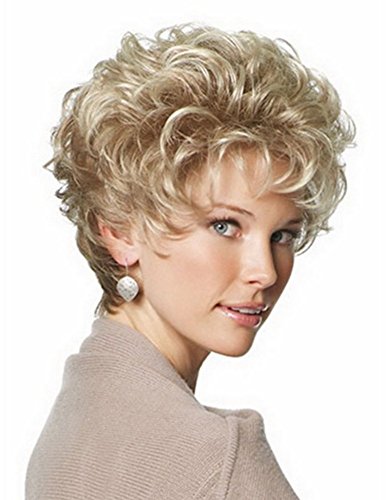 Diy-Wig Fashion Short Mixed Blonde Kinky Curly Synthetic Wig for Women over 40 over 50