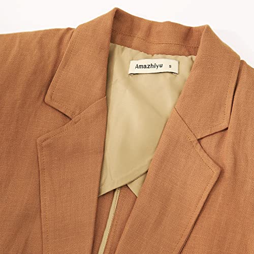 Amazhiyu Womens Linen Blend Notched Buttoned Blazer Jackets Long Sleeve Casual Office Coat4