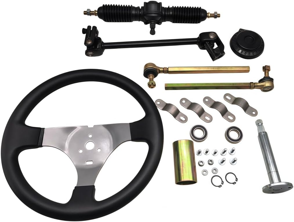 CLEO Go Kart Steering kit 380mm Steering Shaft+340mm Rack and Pinion+300mm Steering Wheel+150mm Steering Column+240mm Tie Rods+80mm Sleeve Suitable for Buggy Quad Go Kart Golf UTV