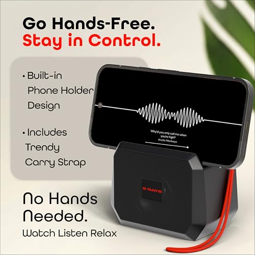 Image of E GATE Atom S24 Bluetooth Wireless Speaker with Phone Stand | 8W | 52mm Driver, Bluetooth 5.2 | TWS Pairing, FM Radio, USB & mSD Card Support | Up to 15 Hours Playtime 411 (Black)