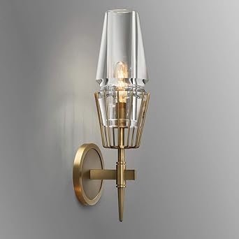 High Bright Aged Brass Wall Sconce Lighting Fixture Clear Glass Wall Lighting Metal Bath Vanity Lighting 1 Light 484570