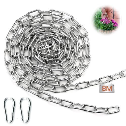 Mbsomnus 8 Meter Gliederkette Meterware 3 mm Metall Ketten Schwere Ketten Stahlkette Verzinkte Kette Meterware Rundstahlkette mit Karabiner für Wäscheleine Hundekette Schaukeln Hängesessel Ankerkette
