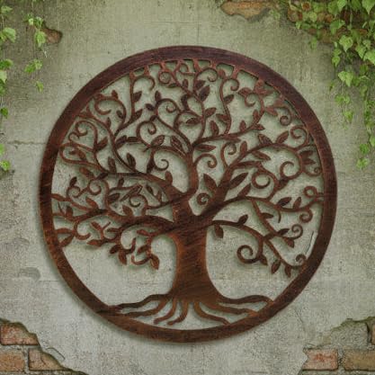 Decorazione da parete in metallo con albero della vita, finitura in rame, decorazione da appendere alla parete, 40 cm verniciato a polvere