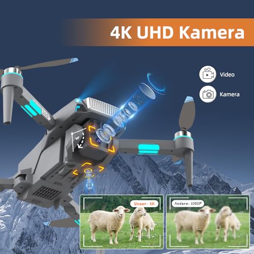 Drohne mit Kamera 4K, Mini Drohne mit Kamera und GPS, Bürstenloser Motor, Hochauflösende Fotos und Videos, 3D Flip, Optisches Schweben, Hindernisvermeidung, Ein-Knopf-Start, Für Anfänger