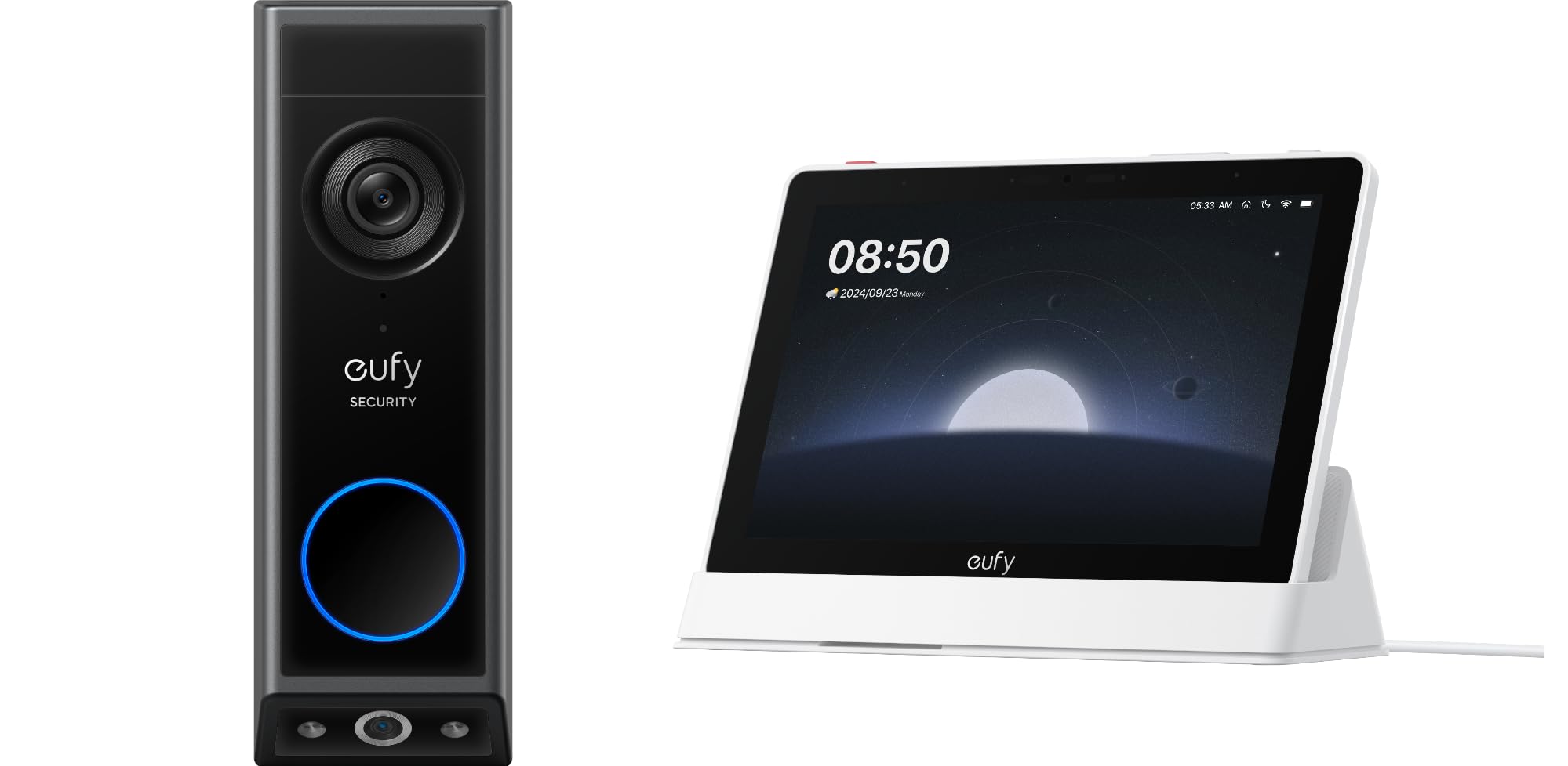 eufy Security Video Türklingel E340 + Smart Display, Dual Kamera mit Paketerkennung, 2K Full HD Farb-Nachtsicht, 8" Smart Home Hub, 4 Ansichten auf 1 Display, Kabel- oder Akkubetrieben, kompatibel mit