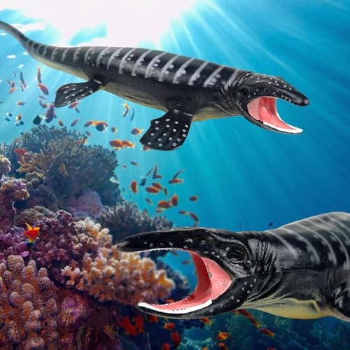 Image of SmilerSmile 10.6 inch Grey Mosasaurus Figurine Plastic Sea Creature Toy for Toddlers