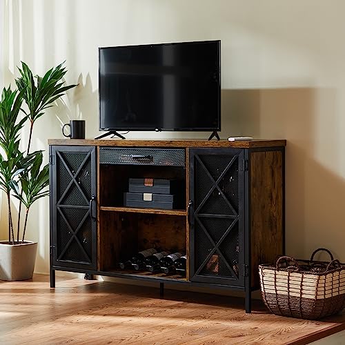 worldchoice Wine Bar Cabinet Wine Cabinet with Drawer Storage Coffee Bar Cabinet Sideboard Buffet Cabinet Retro Industrial for Liquor and Glasses, with Wine Rack and Glass Holder, Rustic Brown