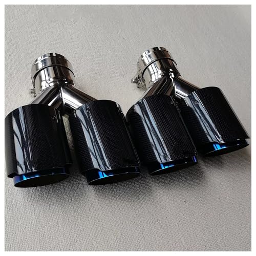 Double embout d'échappement Y en carbone brillant bleu inox pour voiture universel