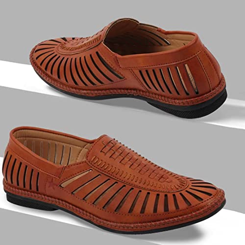 FAUSTO Men's Laser Cut Stitched Ethnic Jutis & Mojaris for Fashion|Party|Occasions|Wedding|Outdoor|Lightweight|Shoes with Anti Skid TPR Sole (6-12 UK)