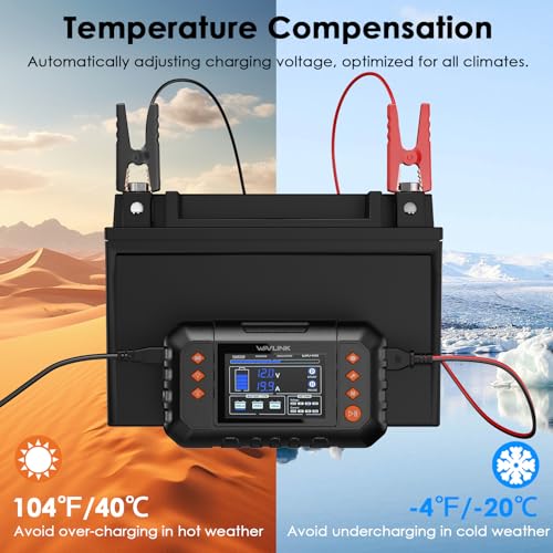 WAVLINK Smart Battery Charger, 20-Amp, Car Battery Charger with LCD Display, for 6V/12V/24V Lead-Acid/Lithium/LiFePO4 Batteries, Trickle Battery Maintainer and Desulfurizer for Car, Boat, Motorcycles - Image 7