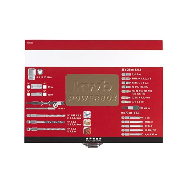 kwb Max-Box 67-tlg. Bohrer- und Bit-Set, bestehend aus Bits, Bohrern, Langbits, Stecknüssen, Stein-Bohrer & Holz-Bohrer in einem stabilen Metall-Koffer – Bild 4