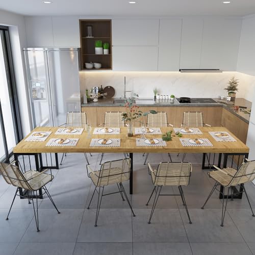 Lasadelgar - Lasageldar 118" Extendable Dining Table for 2-10 People, Modern Space-Saving Wood Dinner Table for Kitchen Dining Living Room Outdoor Patio (Wild Oak)