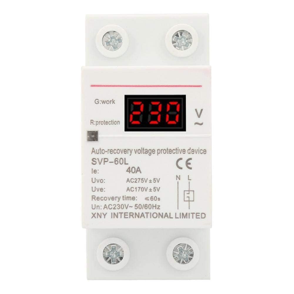 Walfront 230V 40A Dispositivo de Protecci de Voltaje Recuperacin Autom Protecc contra Sobrevoltaje y Bajo Voltaje Protector de Montaje en Riel DIN Sobretensiones Protector