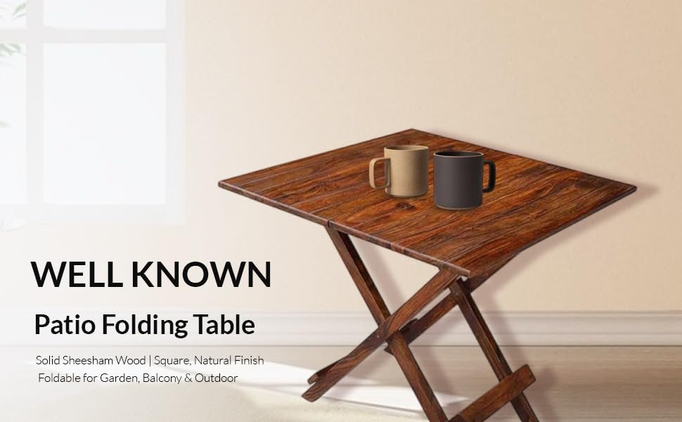 Image of WELL KNOWN Patio Foldable Coffee /Tea Center Table, Outdoor Wooden Square Portable Folding Picnic Camping, Dining Table for Balcony Living Room, Garden Bistro Side Table, Natural Brown Finish-Set of 2