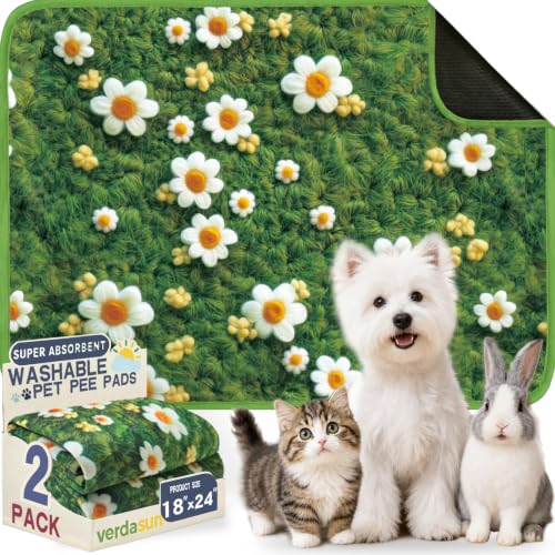 Image of Washable Pee Pads for Dogs, Reusable Puppy Potty Training Pads, Ultra-Absorbent Thick Waterproof Leak-Proof Non-Slip Pads & Mat for Crate, Playpen, Floor, Whelping & Housebreaking , 2 Pack 18 inchx24 inch