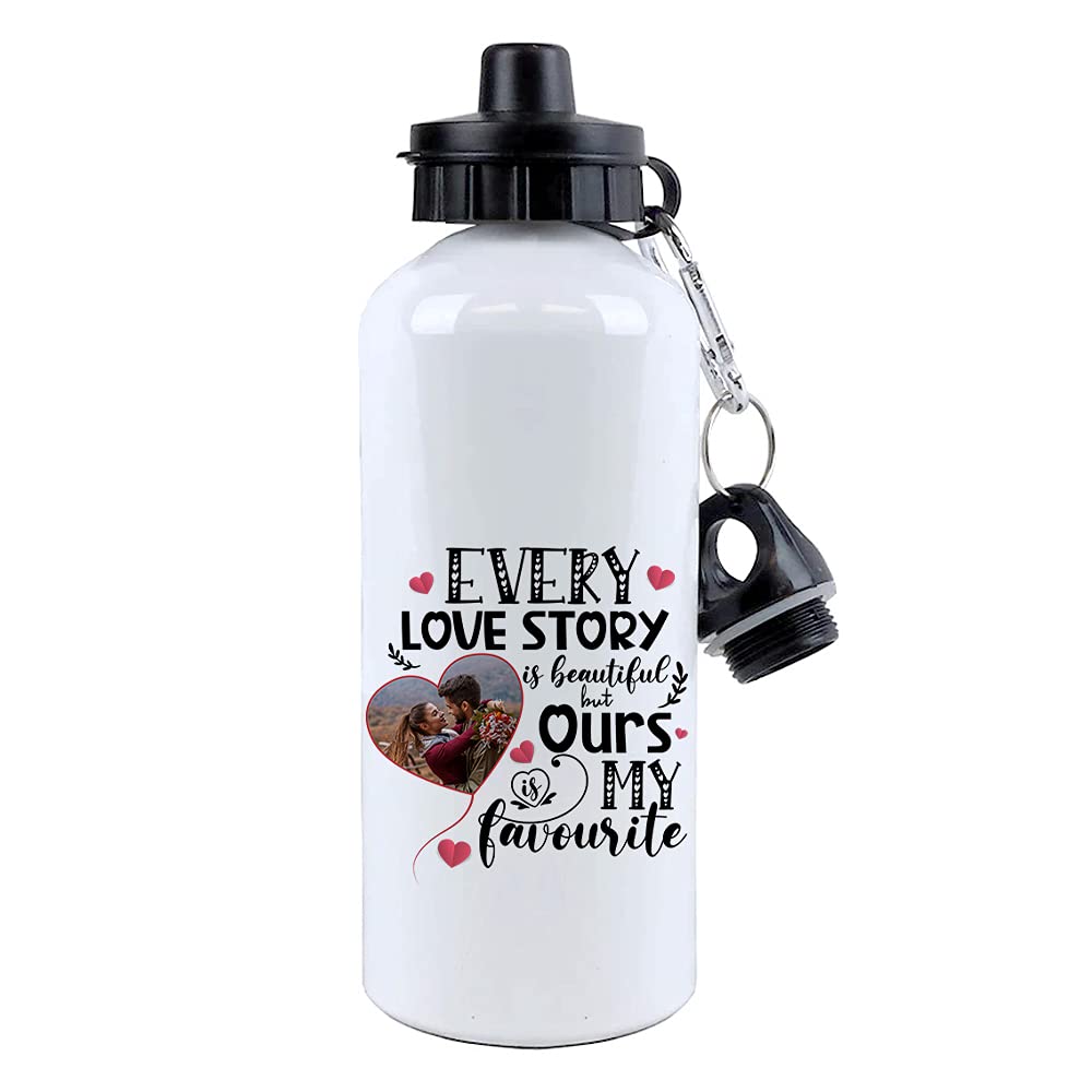 Getagift Personalised With ANY IMAGE Every Love Story Is Beautiful, Gift for Boyfriend, Girlfriend, Husband, Wife, Anniversary Present, 500 ml Aluminium Water Bottle.