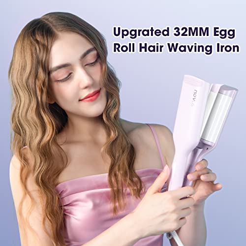 Novus Upgrated 32Mm Egg Roll Hair Waving Iron, Purple 1/1/4 Inch Curling Wand, Professional 2 Barrel Curling Iron, Hair Curler Crimper Beach Waver Styling Tools & Appliances With Multifunctions #TOP1