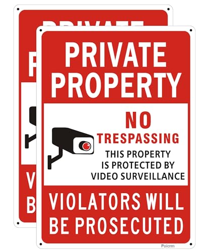 Poicrm (2 Pack) Large No Trespassing Signs Private Property, Violators Will Be Prosecuted,14'x10'.04' Aluminum Reflective Metal Sign,Weather Resistant, Waterproof, Durable Ink, Easy to Mount