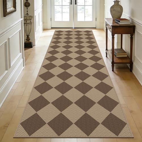Capslpad Teppich Läufer Flur 80x200cm Waschbar Teppichläufer, Raute-braun – Ansicht 1