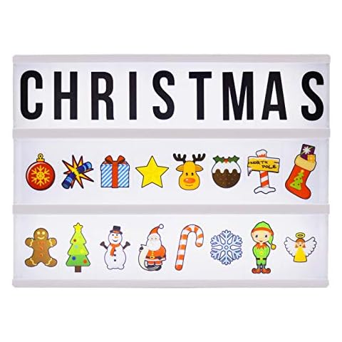Locomocean A4 Cinematic Lightbox | Incl 160 Letters & Emoji (Christmas Emoji Included) | Illuminated Light Up Box Sign | Battery or USB Powered | Integrated Letter Storage for 220 Tiles and USB Lead Cover