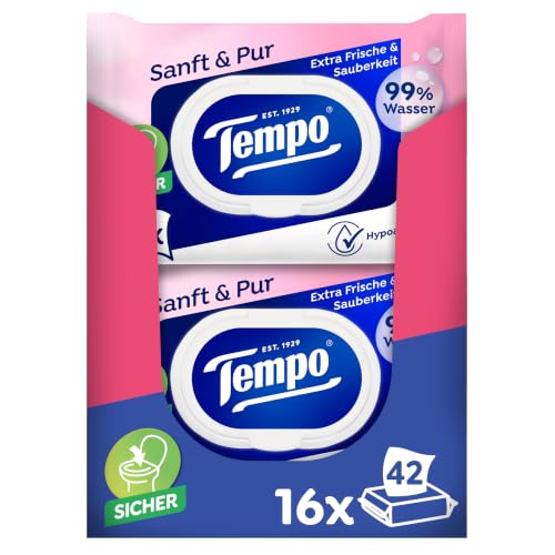 Tempo Feuchte Toilettentücher "Sanft & Pur" - Megapack - 16 Packungen mit je 42 Tüchern - Duo Packs - feuchtes Toilettenpapier… – Ansicht 1