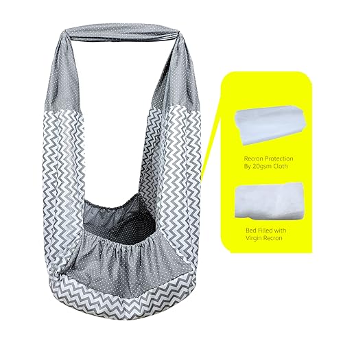 Image of beetot Baby Cradle Set Swing /Jhula (Thottil Cloth, Palna, Dolna) | Hanging Cradle with Removable Bed, Mosquito Net, Spring, Triangle Hanger | Up to 15 kg | 0-2 Years | PRE-MELANCHI PRINT-15854