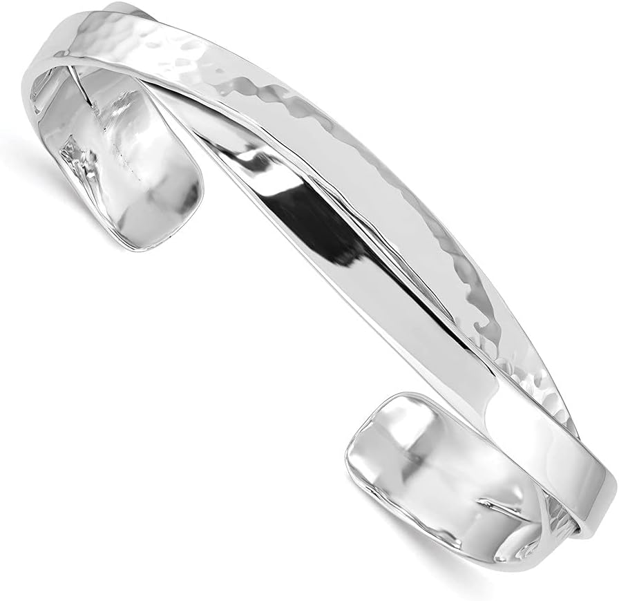 Diamond2Deal 925 Sterling Silver Plain and Hammered Band Ring s Bangle Bracelet
