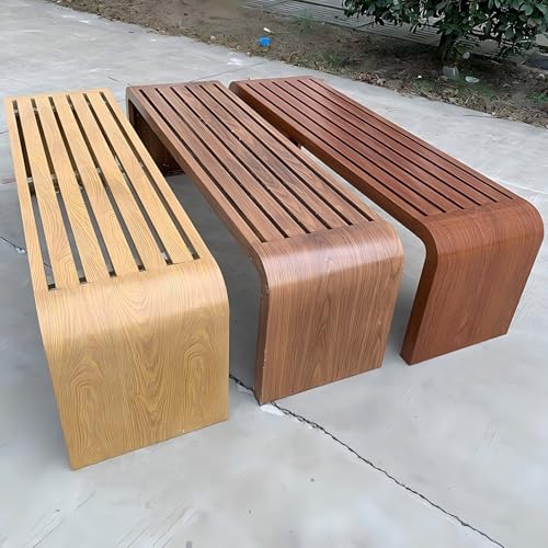 Sofá biplaza sin respaldo resistente a la intemperie, asiento de jardín al aire libre con grano de acero y madera H AllWeather para interiores y exteriores (nogal oscuro, 120 cm)