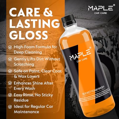Image of Maple Car Care Bucket Foam Wash Shampoo for Car 1 Litre | High Foaming, pH Neutral Car Shampoo| Ceramic Coating Safe Car Wash Shampoo| Deep Clean, Shine & Dirt Removal | Quick Dirt Removal Car Shampoo