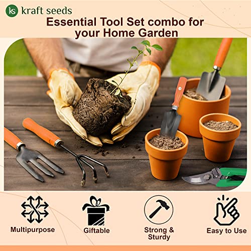 Kraft Seeds Tool Kit for Garden -7 Pcs (Cultivator, Hand Fork, Big & Small Trowels, Weeder, Garden Gloves, Garden Scissors) | Gardening Tools for Home Gardening | Best and Durable Plants Tool Set |