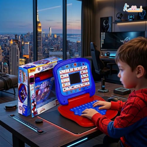 Image of Spiderman Educational Learning Laptop Toy for Kids with LED Display & Music, Preschool Computer for Boys & Girls 3+ Years, ABC Alphabet & Number Learning, Birthday Gift - Blue & Red