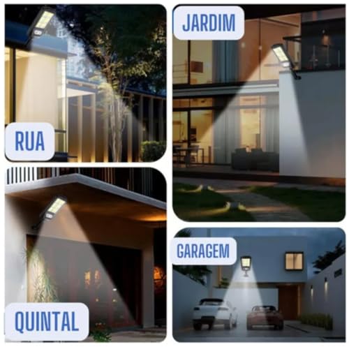 Luminária Solar Refletor Poste Super Potente Led Sensor de Presença 3 Modos de Iluminação Controle R