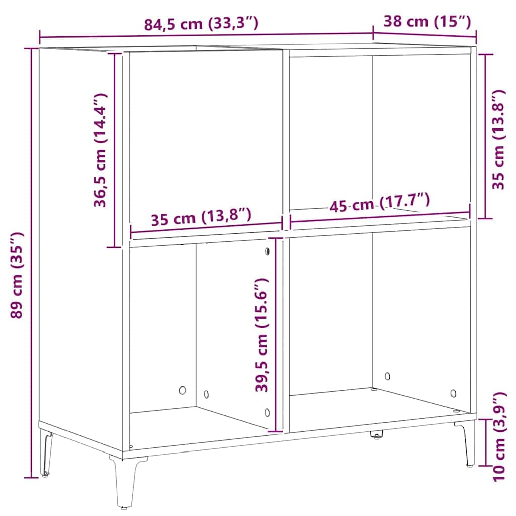 vidaXL Szafka na płyty winylowe z półką Czarny Dąb 84,5 x 38 x 89 cm | Wiele miejsca na poukładanie rzeczy, Fajnie poukładane, bez zmartwień, Sznyt pasuje do każdej przestrzeni