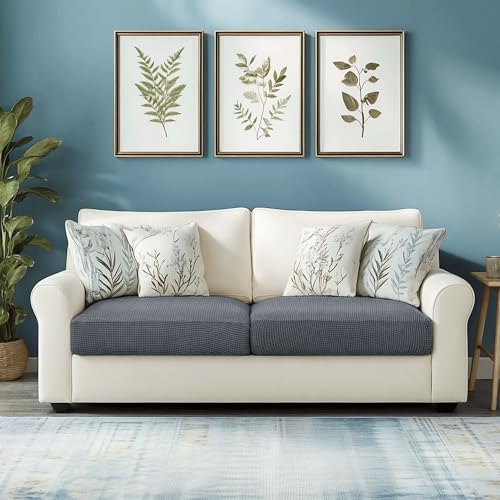 Image of CHUN YI Stretch Couch Cushion Cover Replacement, Fitted Loveseat Sofa Chair Seat Slipcover Furniture Protector, Checks Spandex Jacquard Fabric(2,Gray), 2