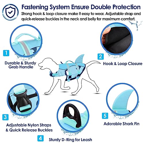 Aofitee Dog Life Jacket, Ripstop Dog Life Vest For Swimming, Shark Dog Safety Vest, Reflective Dog Lifesaver With Superior Buoyancy And Rescue Handle, Dog Float Coat For Small Medium Large Dogs #TOP3