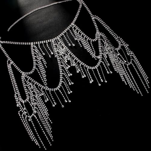 Elegante cadena de flecos en capas con diamantes de imitación y aleación resistente de alta gama 6
