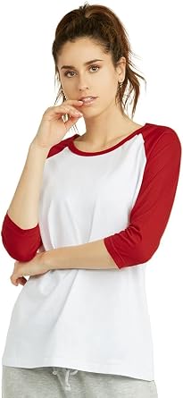 Womens Two Tone Quarter Sleeve Raglan Baseball Tee Shirt