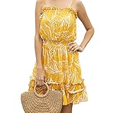 El vestimenta plisada sin mangas de un hombro casual sobre la rodilla, la espalda abierta sexy, la impresión floral, el vestido de cintura alta, el vestido corto columpio con correas ajustables, top de tubo elástico.