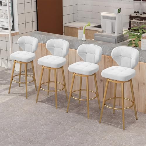 Tabouret de bar moderne blanc pivotant en velours pour optimiser le confort