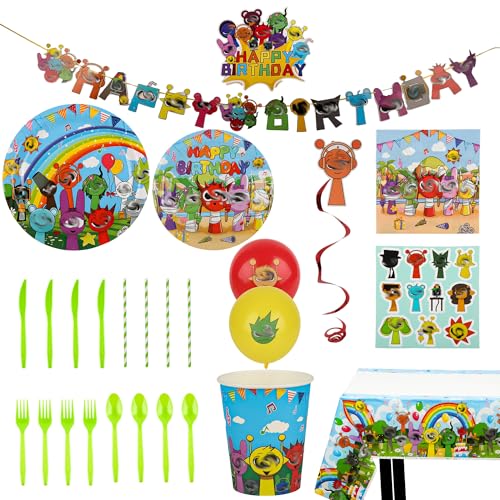 DUMBI 229 PCS Birthday Party Supplies Set Serves 20 Plates Cups Balloons Banner Tablecloth Cake Topper Napkins & Stickers Complete Kids Birthday Decorations Kit